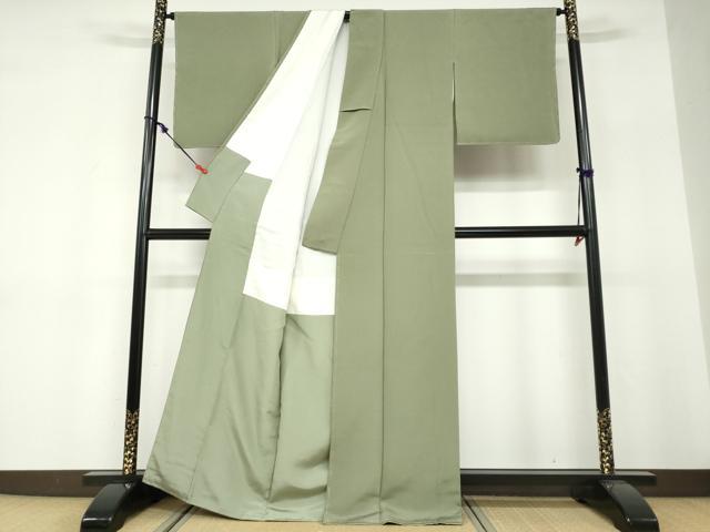 平和屋着物●上質な色無地 作家物 麹塵色 反端付き 正絹 逸品 未使用 DABF1417ud