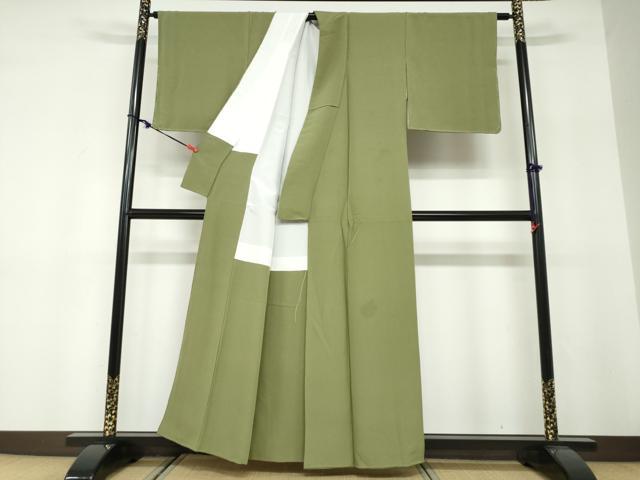 平和屋着物●上質な色無地 本場奄美大島泥染 草色 反端付き 正絹 逸品 DABF1419ud
