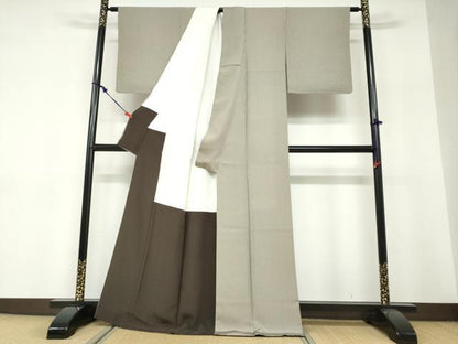 平和屋着物●江戸小紋 万筋 海松茶色×亜麻色 正絹 逸品 DABF1420ud