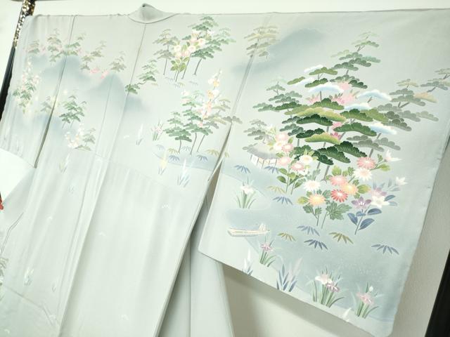 平和屋着物●十日町友禅 一梗 訪問着 流水風景草花文 暈し染め 正絹 逸品 未使用 DABF1421ud