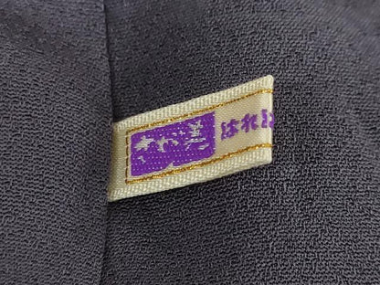 平和屋着物●花瑞鳳 色無地 寿光織 桐竹鳳凰文 深紫色 さが美扱い 反端付き 正絹 逸品 DABF1423ud