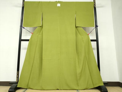 平和屋着物●上質な色無地 雲井染 鶸萌黄色 反端付き 正絹 逸品 未使用 DABF1425ud
