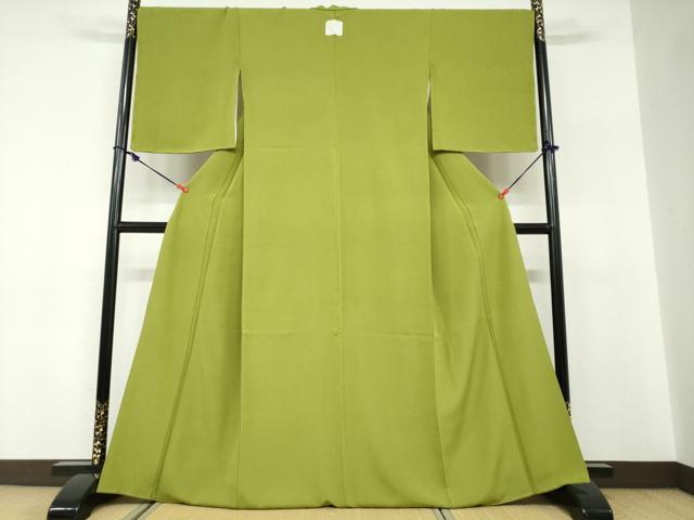 平和屋着物●上質な色無地 雲井染 鶸萌黄色 反端付き 正絹 逸品 未使用 DABF1425ud