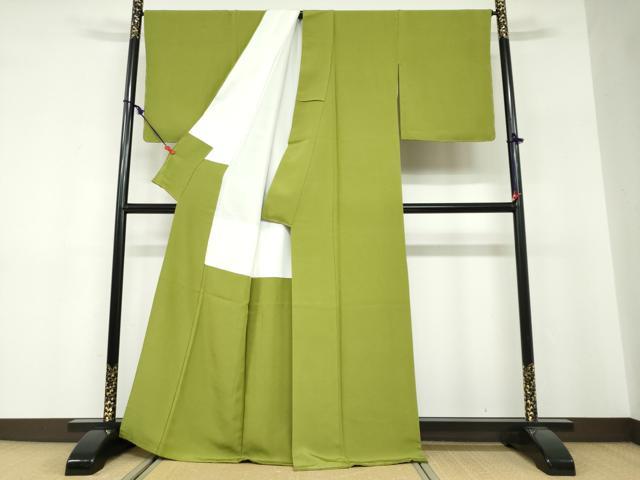 平和屋着物●上質な色無地 雲井染 鶸萌黄色 反端付き 正絹 逸品 未使用 DABF1425ud