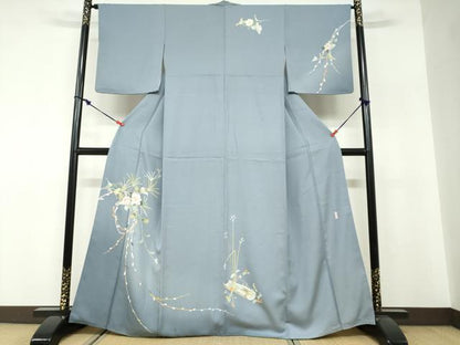 平和屋着物●訪問着　螺鈿　友禅　作家物　草花文　正絹　逸品　DABF1426ud