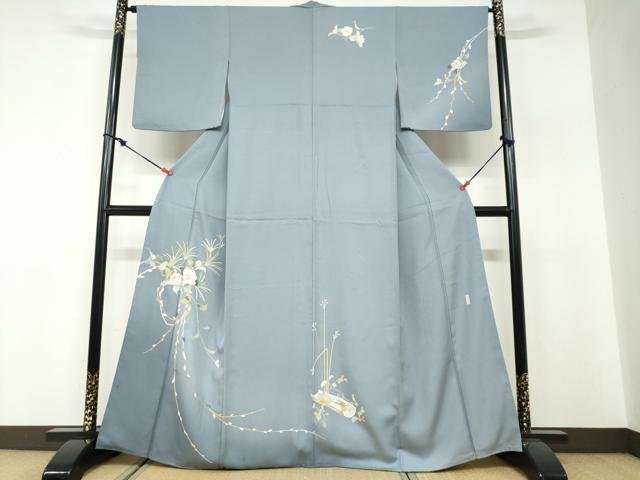 平和屋着物●訪問着　螺鈿　友禅　作家物　草花文　正絹　逸品　DABF1426ud
