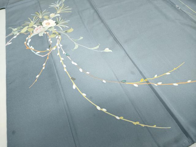 平和屋着物●訪問着　螺鈿　友禅　作家物　草花文　正絹　逸品　DABF1426ud