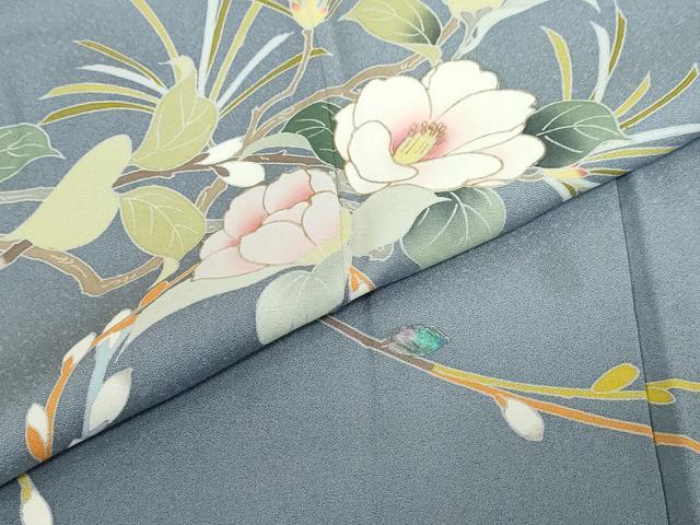 平和屋着物●訪問着　螺鈿　友禅　作家物　草花文　正絹　逸品　DABF1426ud