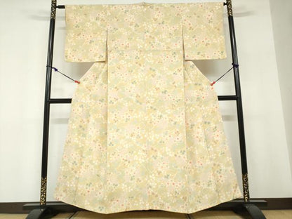 平和屋着物●上質な小紋 草花文 鬼しぼ縮緬 正絹 逸品 DABF1427ud