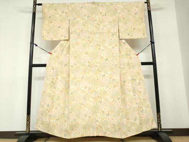平和屋着物●上質な小紋 草花文 鬼しぼ縮緬 正絹 逸品 DABF1427ud