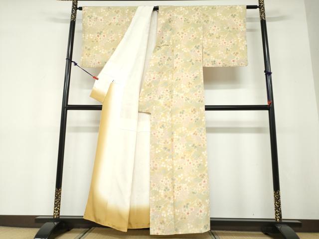 平和屋着物●上質な小紋 草花文 鬼しぼ縮緬 正絹 逸品 DABF1427ud