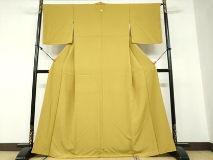 平和屋着物●上質な色無地　芥子色　反端付き　正絹　逸品　未使用　DABF1428ud