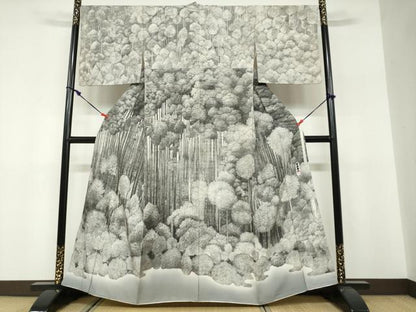 平和屋着物●琉染の創設者　山岡古都　水墨書　訪問着　北山杉　日本風景　正絹　逸品　DABF1429ud