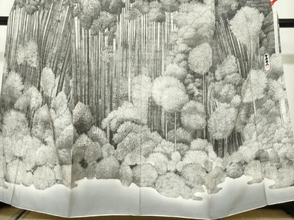 平和屋着物●琉染の創設者　山岡古都　水墨書　訪問着　北山杉　日本風景　正絹　逸品　DABF1429ud