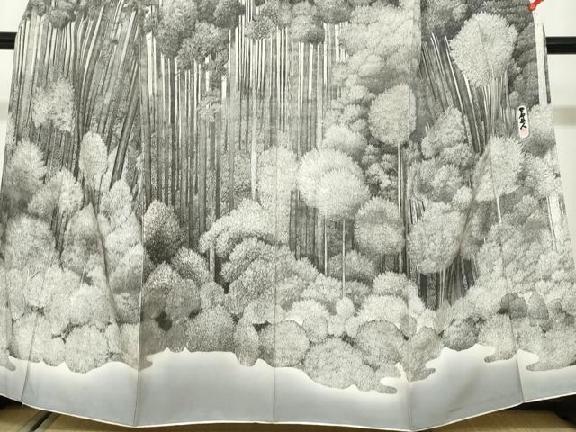 平和屋着物●琉染の創設者　山岡古都　水墨書　訪問着　北山杉　日本風景　正絹　逸品　DABF1429ud