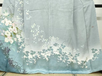 平和屋着物●訪問着　作家物　草花文　シルエット　暈し染め　正絹　逸品　未使用　DABF1430ud