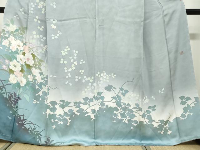 平和屋着物●訪問着　作家物　草花文　シルエット　暈し染め　正絹　逸品　未使用　DABF1430ud