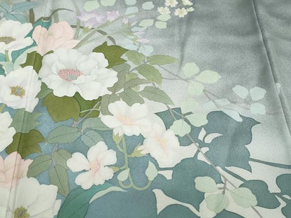 平和屋着物●訪問着　作家物　草花文　シルエット　暈し染め　正絹　逸品　未使用　DABF1430ud