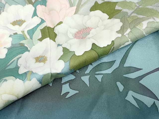 平和屋着物●訪問着　作家物　草花文　シルエット　暈し染め　正絹　逸品　未使用　DABF1430ud