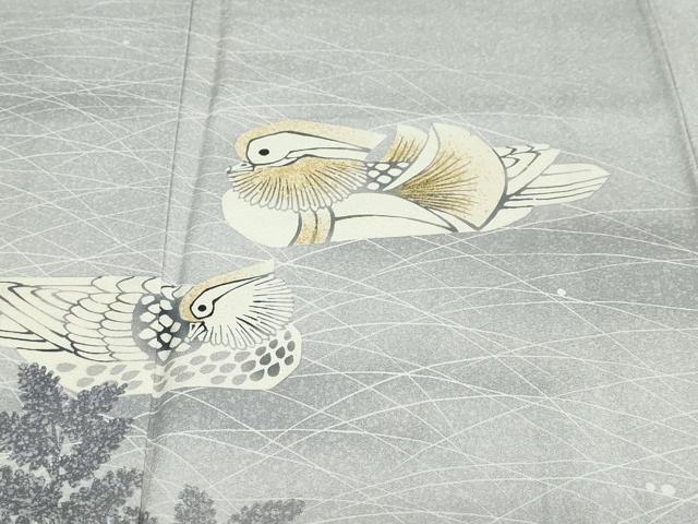 平和屋着物●人間国宝・羽田登喜男　訪問着　鴛鴦文　シルエット　暈し染め　金彩　正絹　逸品　DABF1431ud