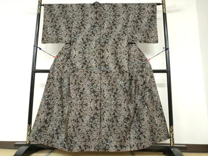 平和屋着物●本場大島紬　9マルキ　草花文　正絹　逸品　DABF1432ud