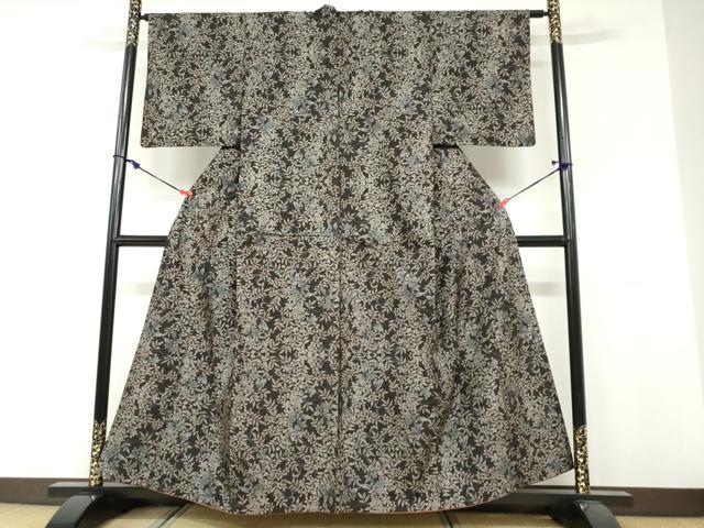 平和屋着物●本場大島紬　9マルキ　草花文　正絹　逸品　DABF1432ud