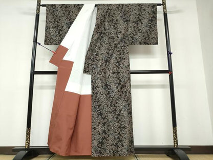 平和屋着物●本場大島紬　9マルキ　草花文　正絹　逸品　DABF1432ud