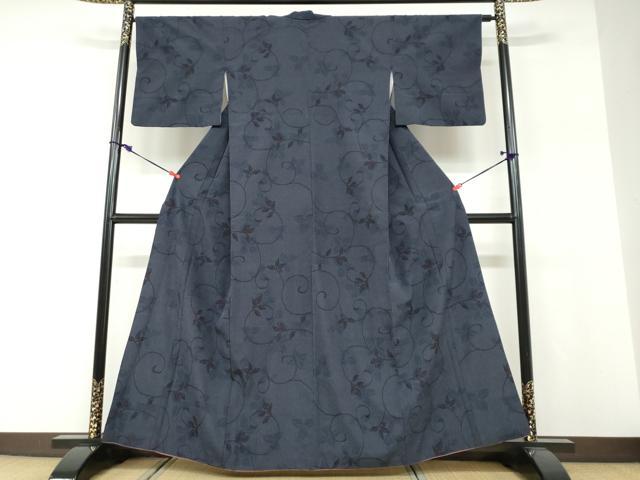 平和屋着物●本塩沢　110亀甲　南天文　正絹　逸品　DABF1434ud