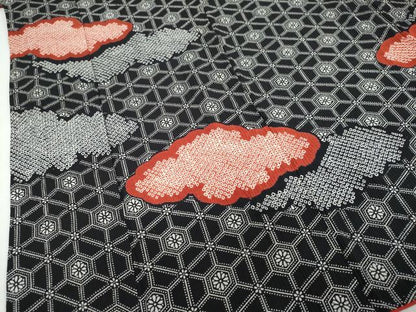 平和屋着物●訪問着　絞り　雲取り亀甲花文　黒地　正絹　逸品　DABF1438ud