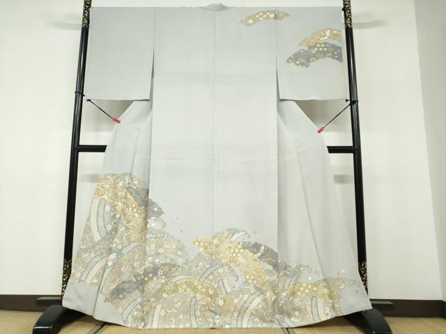 平和屋着物●中国三大刺繍 相良刺繍 訪問着 駒刺繍 立波吉祥草花文 金銀糸 正絹 逸品 未使用 DABF1442ud