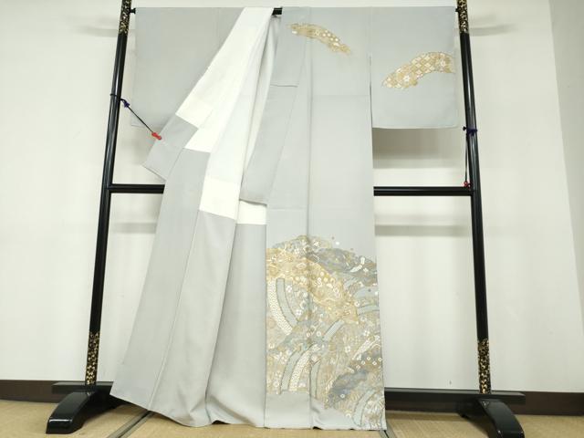 平和屋着物●中国三大刺繍 相良刺繍 訪問着 駒刺繍 立波吉祥草花文 金銀糸 正絹 逸品 未使用 DABF1442ud