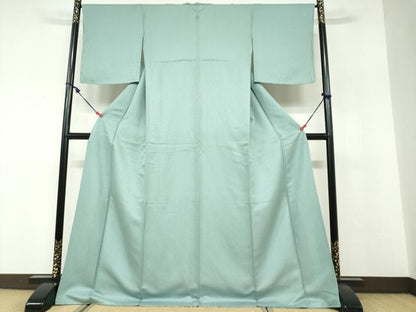 平和屋着物●上質な色無地 霞地紋 青竹色 正絹 逸品 DABF1444ud