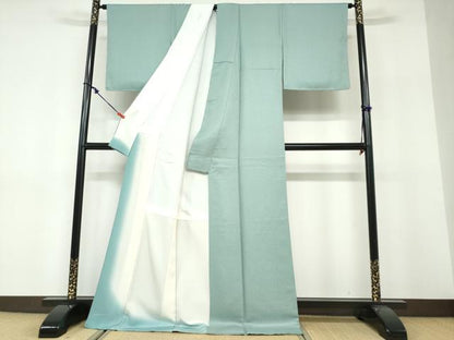 平和屋着物●上質な色無地 霞地紋 青竹色 正絹 逸品 DABF1444ud
