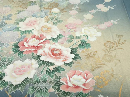 平和屋着物●訪問着 友禅 作家物 草花文 暈し染め 金彩 反端付き 正絹 逸品 DABF1446ud