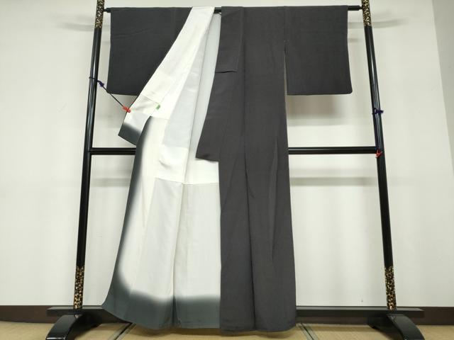 平和屋着物●江戸小紋 万筋 黒色×煤色 正絹 逸品 DABF1449ud