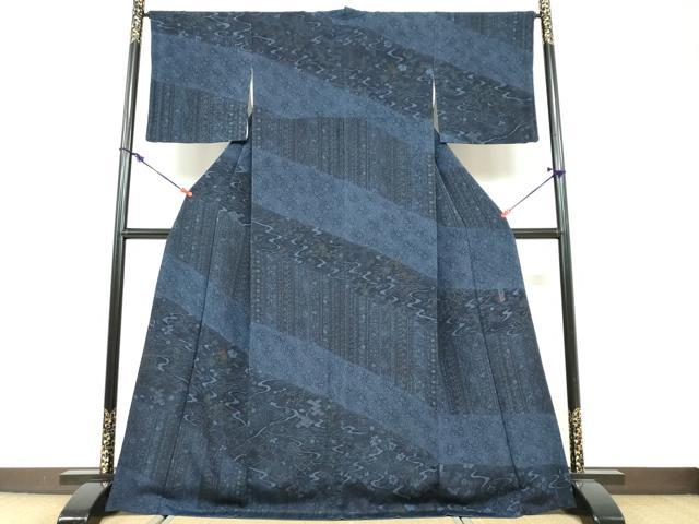 平和屋着物●小林文次郎 訪問着 流水草花文 鬼しぼ縮緬 正絹 逸品 DABF1452ud
