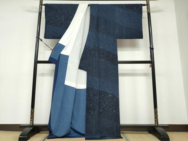 平和屋着物●小林文次郎 訪問着 流水草花文 鬼しぼ縮緬 正絹 逸品 DABF1452ud