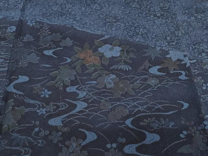 平和屋着物●小林文次郎 訪問着 流水草花文 鬼しぼ縮緬 正絹 逸品 DABF1452ud