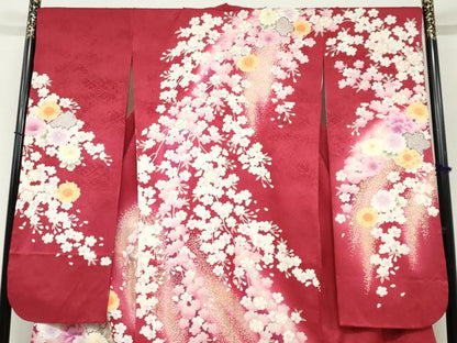平和屋着物●豪華振袖 草花文 暈し染め 金銀彩 正絹 逸品 DABF1454ud