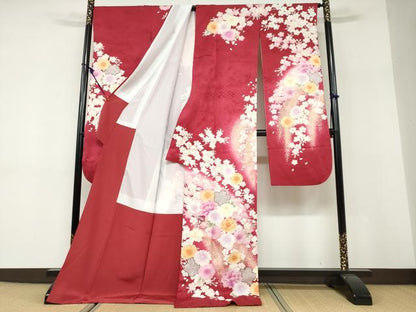 平和屋着物●豪華振袖 草花文 暈し染め 金銀彩 正絹 逸品 DABF1454ud