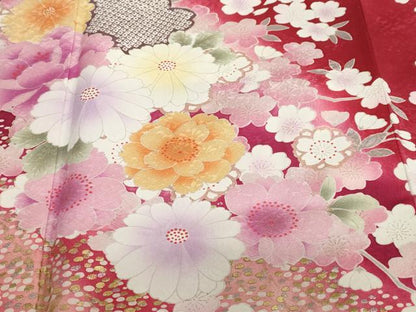 平和屋着物●豪華振袖 草花文 暈し染め 金銀彩 正絹 逸品 DABF1454ud