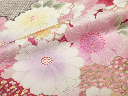 平和屋着物●豪華振袖 草花文 暈し染め 金銀彩 正絹 逸品 DABF1454ud
