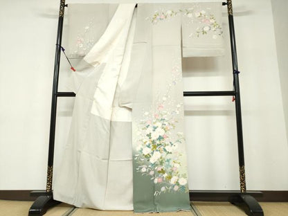 平和屋着物●訪問着 友禅 枝花文 暈し染め 正絹 逸品 DABF1455ud