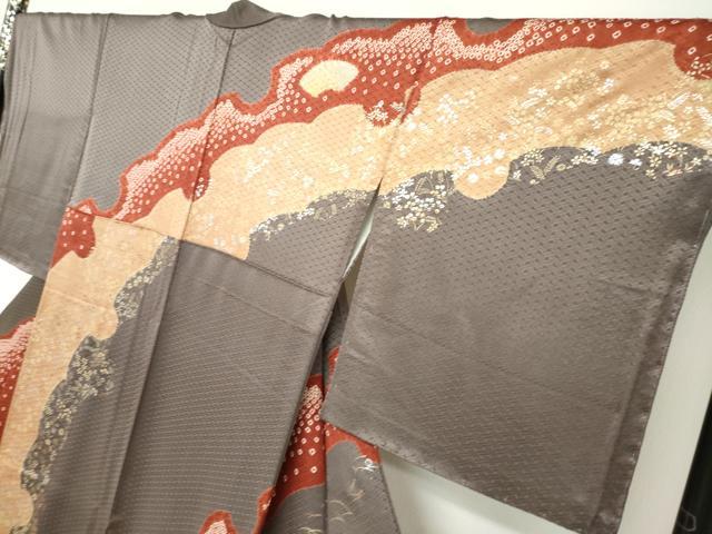平和屋着物●訪問着 絞り 刺繍 地紙飾花文 金銀彩 正絹 逸品 DABF1456ud