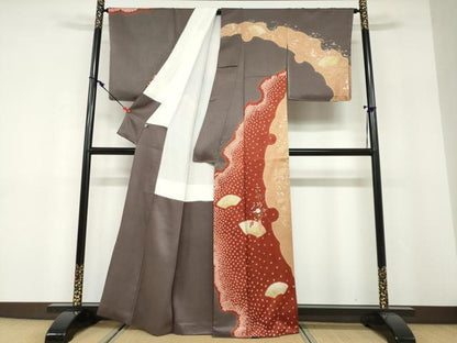 平和屋着物●訪問着 絞り 刺繍 地紙飾花文 金銀彩 正絹 逸品 DABF1456ud