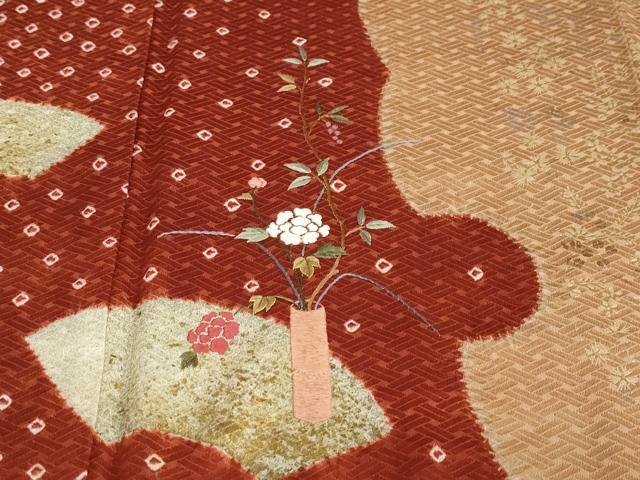 平和屋着物●訪問着 絞り 刺繍 地紙飾花文 金銀彩 正絹 逸品 DABF1456ud