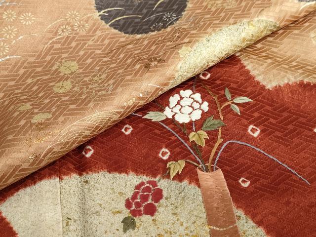 平和屋着物●訪問着 絞り 刺繍 地紙飾花文 金銀彩 正絹 逸品 DABF1456ud
