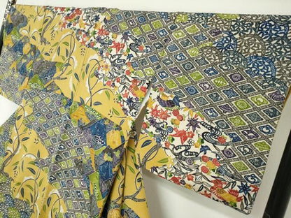 平和屋着物●江戸紅型 五味桂子 訪問着 型染め 花鳥文 鬼しぼ縮緬 正絹 逸品 DABF1459ud