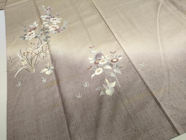平和屋着物●訪問着　作家物　紬地　草花文　金彩　正絹　逸品　DABF1462ud