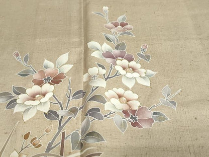 平和屋着物●訪問着　作家物　紬地　草花文　金彩　正絹　逸品　DABF1462ud